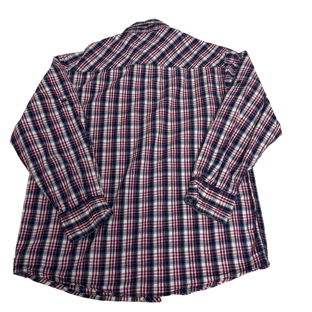 PD&C Boys Large‎ 16 Red Blue White Plaid Western Snap Front Cotton Shirt Cowboy - Picture 2 of 6